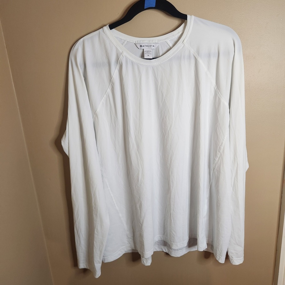 Athleta Womens 1X White Long Sleeve Performance Activewear Top Crew Neck